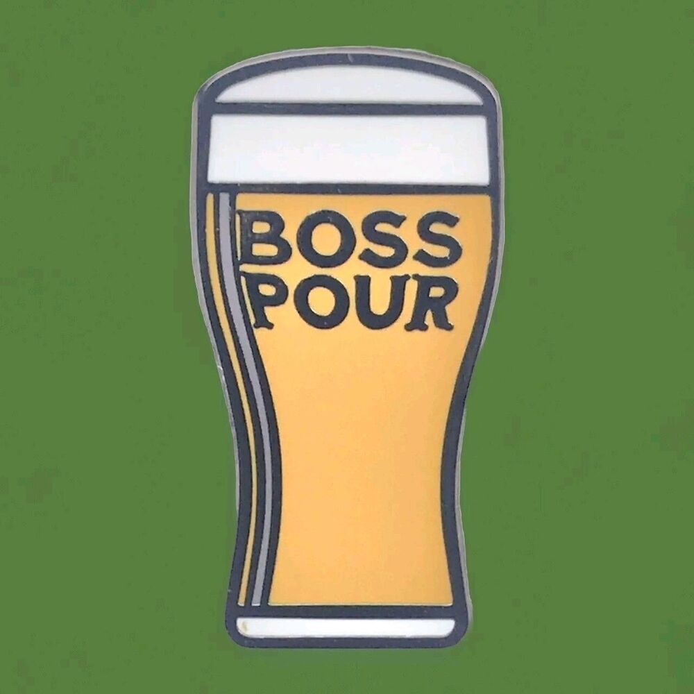 Boss Pour Enamel Pin Beer Bar Humor Yellow White Collectible Drinkware